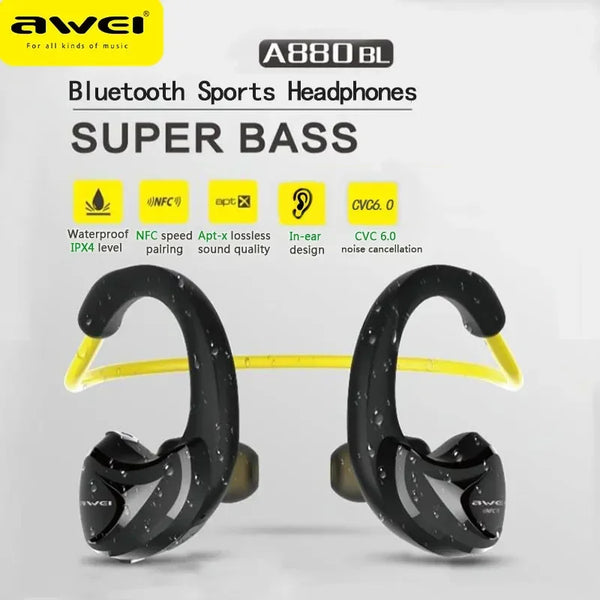 🎧 Awei A880BL Sports Headset CVC6.0 Noise Canceling Earbuds Hifi Wireless Bluetooth Headphones 🎧